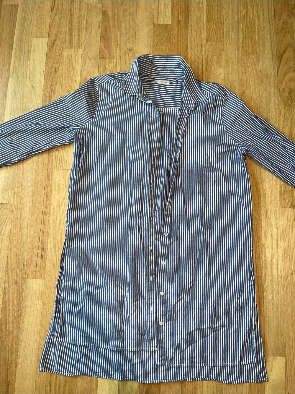 Sneak Peek Blue & White Vertical Stripe Button-Down Longline Dress